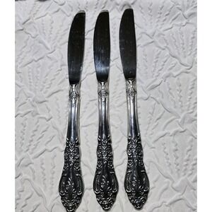 Springtime Stainless Dinner Knives Set Of 3 Heavy‎ Floral Flatware Japan Vintage